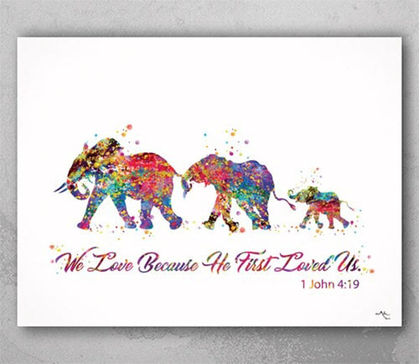 Elephant  Watercolor Print Family Mom Dad and Baby Family Bible Love Quote Art Wedding Gift Wall Art Wall Decor Elephant Art Wall Decor-259