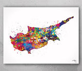 Cyprus Map Watercolor Print Map Country Map Travel Art Home is Where Wedding Gift Poster Anniversary Gift Wall Decor Decor Wall Hanging-1485