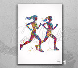 Runner Girls Watercolor Print Canvas Runner Two Woman Couple Marathon Winner Gift Sport Poster Motivational Inspirational Running Gift-2895