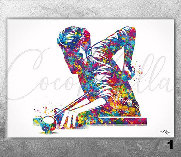 Billiards Watercolor Print Pool Art Snooker Art Wall Decor For Him Pool Room Decor Sport Snooker Player Personalized Man Cave Wall Art-2887