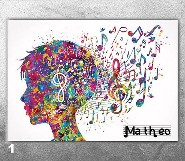 Personalised Boy Music Notes Art Watercolor Print Music Notes Musician Gift Wall Decor Wall Art Custom Name Music Room Party Decor-2898