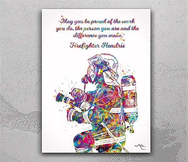 Fireman Personalised Quote Watercolor Print Firefighter Custom Name Gift Fire Department Fire Soldier Hero Wall Art Wall Decor Rescue -2658