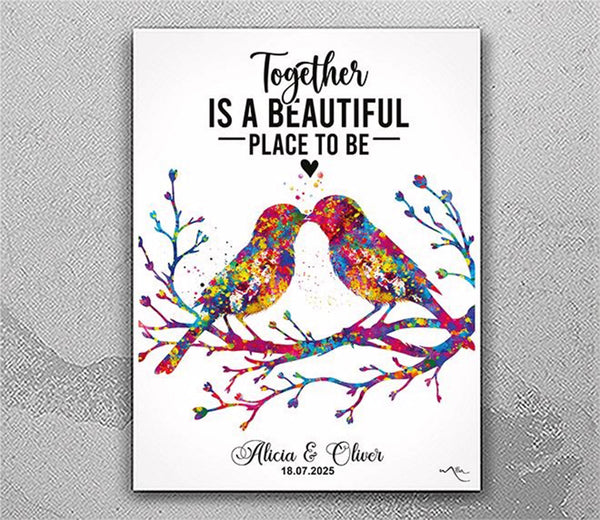Bird Couple Watercolor Print Wedding Gift Family Wall Art Love Wall Decor Valentines Day Gift Personalized Gift Home Decor Wall Hanging-2863