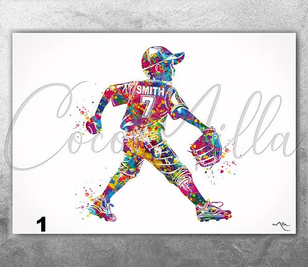 Baseball Pitcher Personelized Boy Watercolor Print Kids Baseball Gift Teen Room Decor Boy Room Teen Bedroom Decor Customize Wall Art-2807