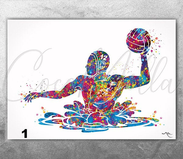 Water Polo Personalised Male Watercolor Print Personalized Man Cave Gift Custom Swimming Wall Decor Boys Room Decor Sport Wall Art-2790