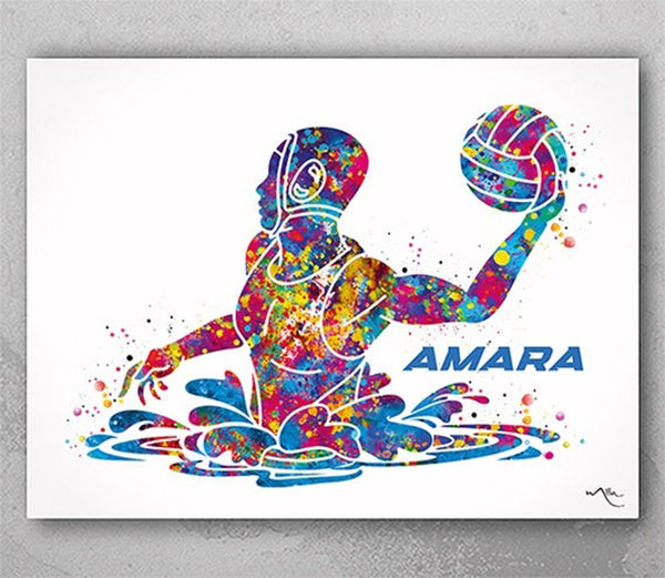 Water Polo Personalized Girl Watercolor Print Personalized Female Woman Gift Custom Swimming Wall Decor Girls Room Decor Sport Wall Art-2607