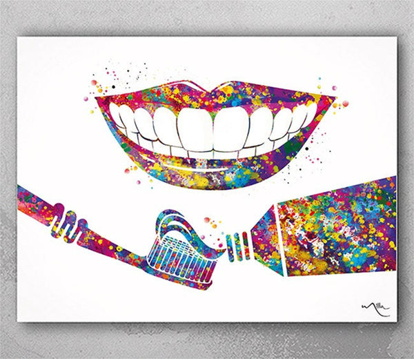 Dental Care Watercolor Print Tooth Medical Art Toothbrush Dental Clinic Decor Gift Toothpaste Dentist Dentistry Office Dental Hygienist-2473