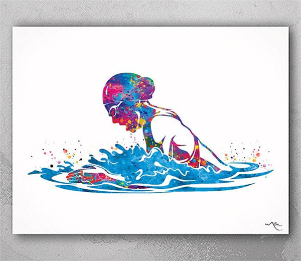 Swimmer Girl Watercolor Print Female Swimmer Art Gift Art Housewarming Swimming Wall Decor Girl's Room Decor Nursery Sport Wall Art-1867