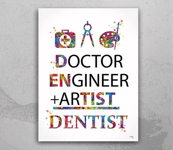 Dentist Quote Watercolor Print Doctor Engineer Artist Teeth Stomatology Clinic Geek Gift Nerd Wall Decor Medical Art Dental Office Art-1414