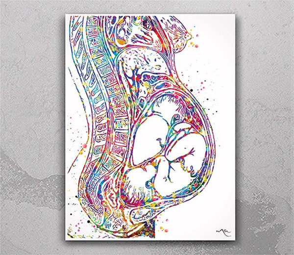 Twin Pregnancy Watercolor Print Womb Pregnancy Anatomy Gynecology Obstetrician Nursing Midwife Baby Fetus Medical Art Clinic Doctor Gift-869