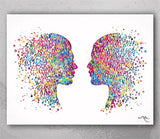 Face to Face Watercolor Print LOVE Gift PSI Psychology Art Clinic Dialogue Psychology Office Psychologist Gift Therapist Couples Therapy-11