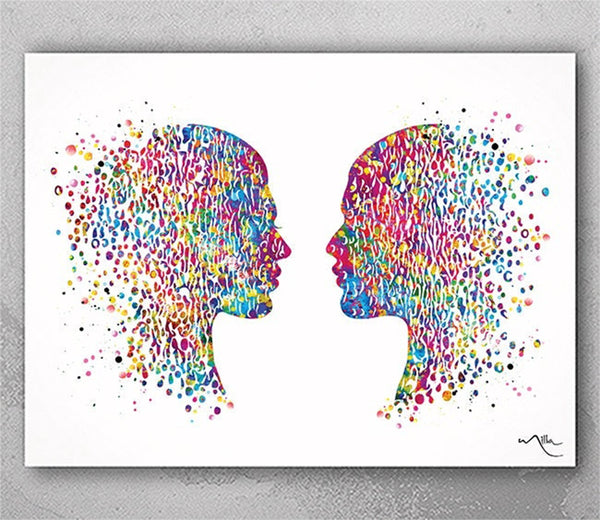 Face to Face Watercolor Print LOVE Gift PSI Psychology Art Clinic Dialogue Psychology Office Psychologist Gift Therapist Couples Therapy-11