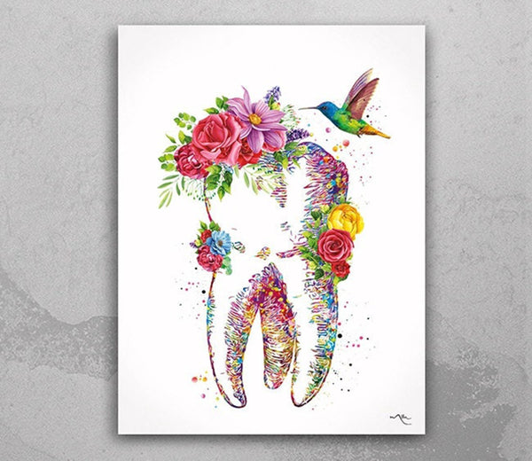 Floral Tooth Watercolor Print Tooth Flowers Anatomical Art Dental Clinic Decor Art Dentistry Office Medical Graduaiton Dentist Gift Art-1327