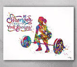 Woman Weight Lifter Quote Watercolor Print Female Weightlifter Gift Art Wall Decor Gym Fitness and she lifted motivational Wall Art-2139