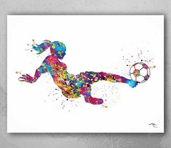 Soccer Girl Watercolor Print Female Soccer Gift Soccer Art Wall Decor Girl Soccer Player Art Woman Football Player Girl Room Wall Art-1972