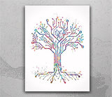Circuit Board Tree Art Watercolor Print Science Art Computer Modern Art Electronic Motherboard Engineer Technology Office Wall Hanging-2815