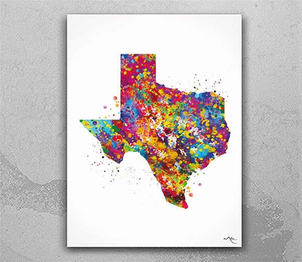 Texas Map Watercolor Print State Map Dallas Map Wall Art Print Travel Gift Poster Housewarming Gift Home Decor Office Wall Hanging-2535