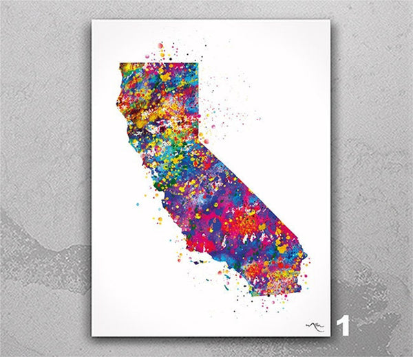California State Watercolor Print USA Map Beverly Hills Art Print Los Angeles County Print Wall Housewarming Gift Poster Wall Hanging-518
