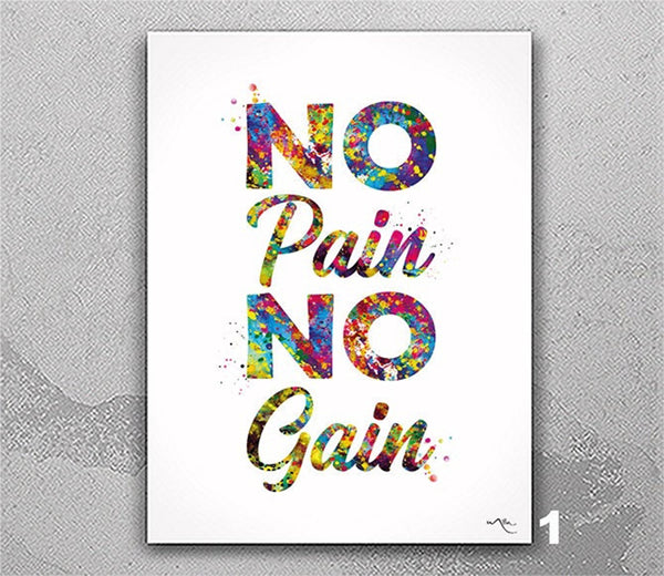 NO Pain NO Gain Watercolor Print Wall Art Sport Motivation Quote Poster Workout Room Decor Exercise Inspirational Gym Weightlifter Gift-2767