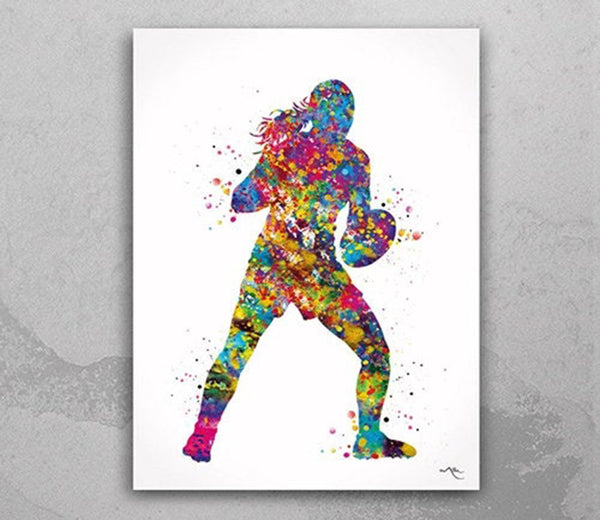 Rugby Player Girl Watercolor Print Gift Female Woman Girls Rugby Player Bedroom Decor Sports Poster Wall Art Wall Decor Sport Wall Art-2333