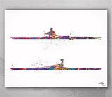 Rowing Watercolor Print Canoe Kayak Poster Solo Rower illustration Canoeing Kayaking Boy Male Man Rowing Water Sports Wall Art Print-2530