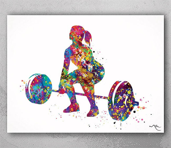 Woman Weight Lifter Watercolor Print Female Weightlifter Gift Art Wall Decor Gym Fitness Like a Girl Ladies Sports Art Sport Wall Art-1498