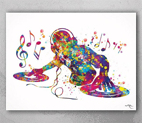 DJ Watercolor Print Headphone Music Art Wall Art Poster Room Decor Gift DJ Gift Teen Room Bedroom Party Musical Decor Art Music Studio-1817