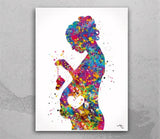 Pregnant Mom Watercolor Print Pregnancy Gift Gynecology Obstetrician Nursing Baby Shower New Mum Medical Office Art Clinic Midwife Gift-1276