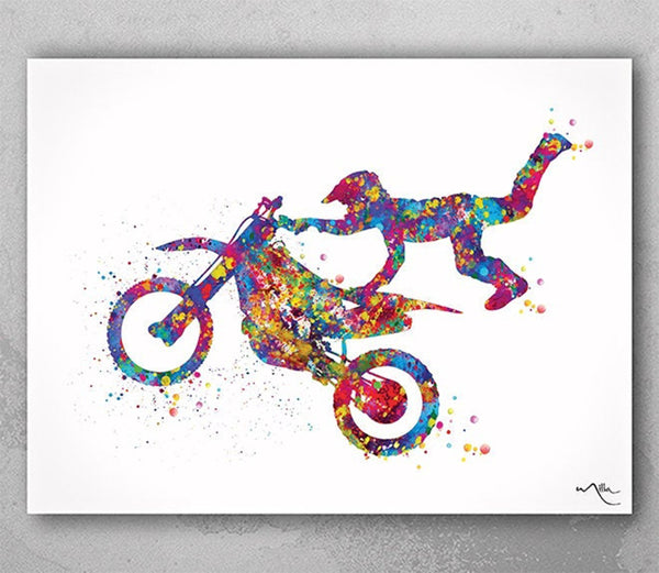Motocross Rider Watercolor Print Motorcycle Sport Bike Motorbike Stunt Racing Bike Dirt Bike Motocross Sports Poster Wall Art Christmas-1084