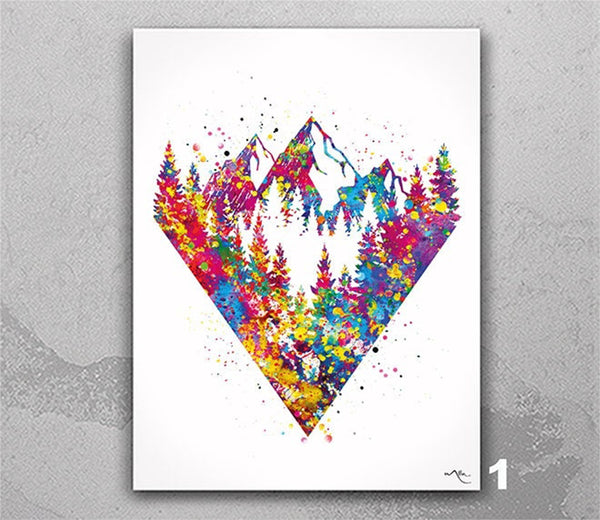 Mountain and Forest Watercolor Print Housewarming Gift Wall Art Canvas Abstract Geometric Decor Minimalist Scandinavian Nordic Wall Art-1632