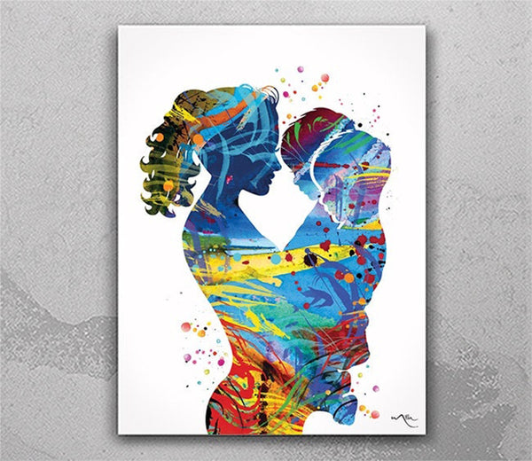 Mother and Two Sons Twins Watercolor Print Mother with Baby Twin Baby Mother and Childrens Mother and Kids Baby Shower Nursery Decor-1559