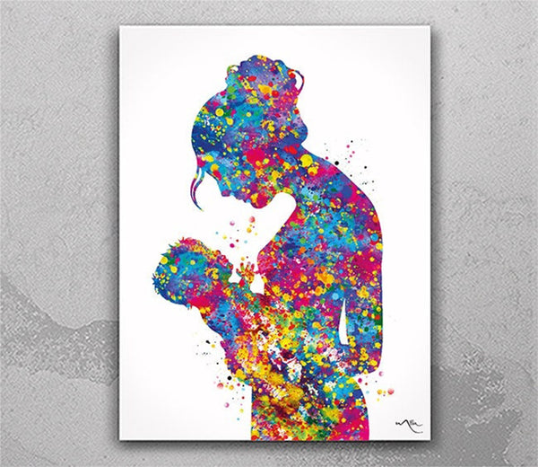 Mother and Daughter, Mother and Son, Mother and Baby, Mother and Children, Mother and Kids, Watercolor Print New Mum Baby Shower Midwife-830