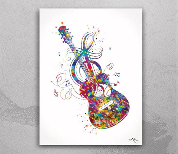 Acoustic Guitar Music Instrument Watercolor Print Classic Guitar Player Music Art Wall Decor Guitarist Gift Geekery Nerdy Wall Hanging-2453