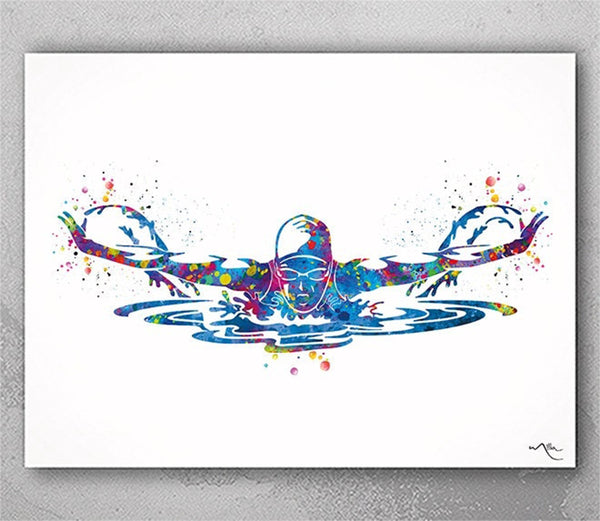 Swimmer Girl Watercolor Print Female Swimmer Art Gift Art Housewarming Butterfly Swimming Wall Decor Girl's Room Nursery Sport Wall Art-2540