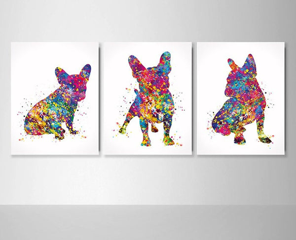 French Bulldog Watercolor Print Set of 3 Frenchie print Bouledogue Francais Art Gift Pet Dog Love Friend Animal Doglover Poster Dog Art-1556
