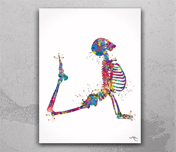 Yoga Skeleton Watercolor Print, Yoga Art, Yogi, Poster, Yoga Pose, Yoga Print, Yoga Studio, Sukhasana Pose, Yoga Wall Decor, Yoga Girl-2483