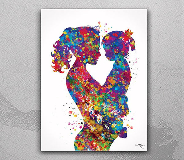 Mother and Daughter Watercolor Print Black and White Mother with Baby Parent Love Mother and Children New Mum Baby Shower Nursery Decor-39