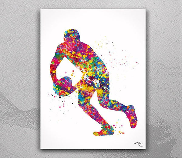 Rugby Player Watercolor Print Rugby Player Man Boy Nursery Dorm Room Ball Poster Wall Art Wall Decor Run With Your Heart Sport Wall Art-1311