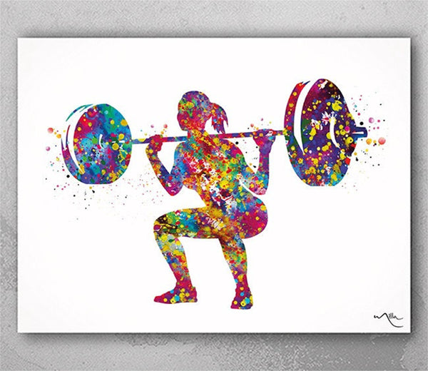 Weight Lifter Woman Back Squat Watercolor Print Female Weightlifter Gift Wall Decor Gym Fitness Fit Like a Girl Ladies Sports Wall Art-2022