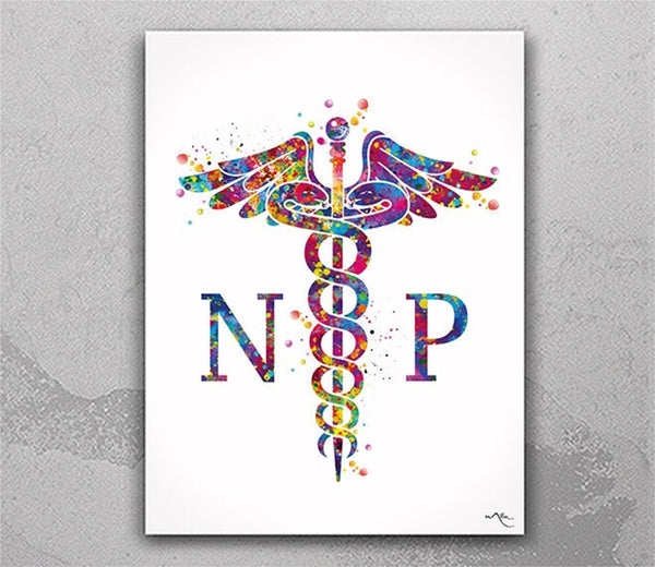 Caduceus Nurse Practitioner Watercolor Print Wall Art NP Art Nurse Practitioner Gift Medical Art Science Gift Home Decor Hospital Decor-998