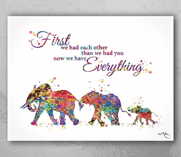 Elephant Family Mom Dad and Baby Family Quote Watercolor Print Wedding Gift Wall Art Wall Decor Art Home Parent Gift Decor Wall Hanging-1543