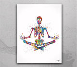 Yoga Skeleton Watercolor Print, Yoga Art, Yogi, Poster, Yoga Pose, Yoga Print, Yoga Studio, Sukhasana Pose, Yoga Wall Decor, Yoga Girl-2460