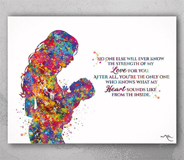 Mother and Baby Quote Watercolor Print Mother and Son Mother and Daughter Mother and Children Mother and Kids Baby Shower No one Else-1668
