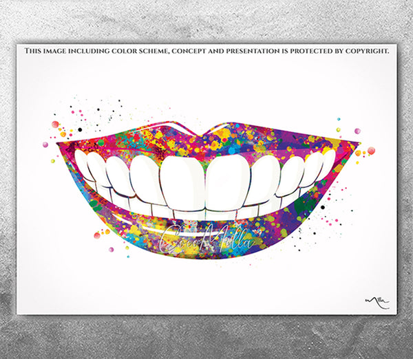 Smiling Mouth Dentist Art Watercolor Print Tooth Teeth Dental Office Tooth Bracelet Dentistry Dental Art Clinic Orthodontic Orthodontist-747