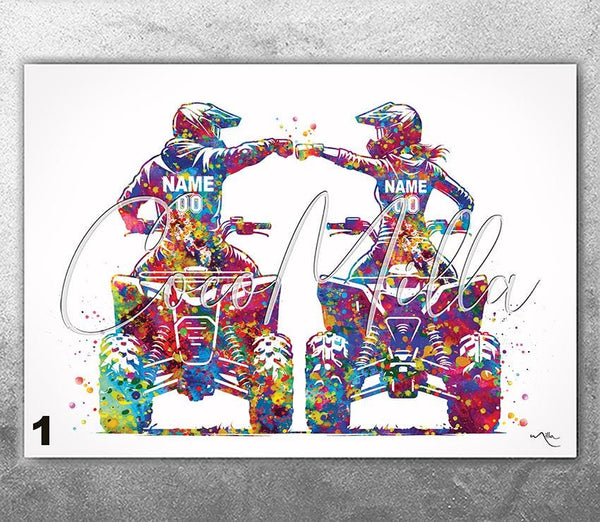 Personalised Male and Female Quad Bike Rider Watercolor Print Couple ATV Rider Dirty Bike Sports Wall Art For Him Man Cave Decor-2961