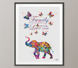 Elephant Family Quote Butterfly Art Watercolor Print Painting Wedding Gift idea Wall Art Nursery Wall Decor Art Home Decor Wall Hanging-1681