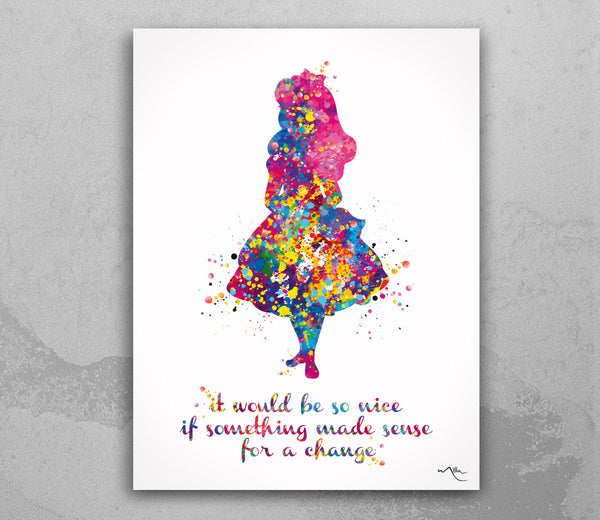 Alice in Wonderland Quote Watercolor Print Inspirational Quote Nursery Decor Wall Art Wall Decor Home Decor For Girls Wall Hanging-1824