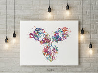 Antibody Structure Watercolor Print Antibodies Medical Art immunology Immunoglobulin immune system IgG CANVAS Doctor Office Clinic Art-1812