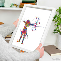 Archer Woman Watercolor Print Archery Female Girl Mom Bow and Arrow Girls Bowhunting Wall Art Fearless Girl Warrior Woman Wall Hanging-1835