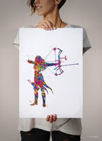 Archer Woman Watercolor Print Archery Female Girl Mom Bow and Arrow Girls Bowhunting Wall Art Fearless Girl Warrior Woman Wall Hanging-1835